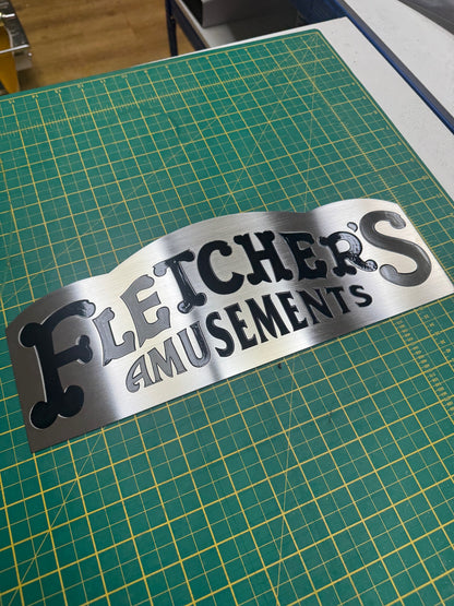 Custom engraved stainless steel plaque, ideal for business or commemorative signage